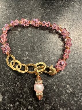 Pink Crystal  Bracelet with Gold Accent Beads